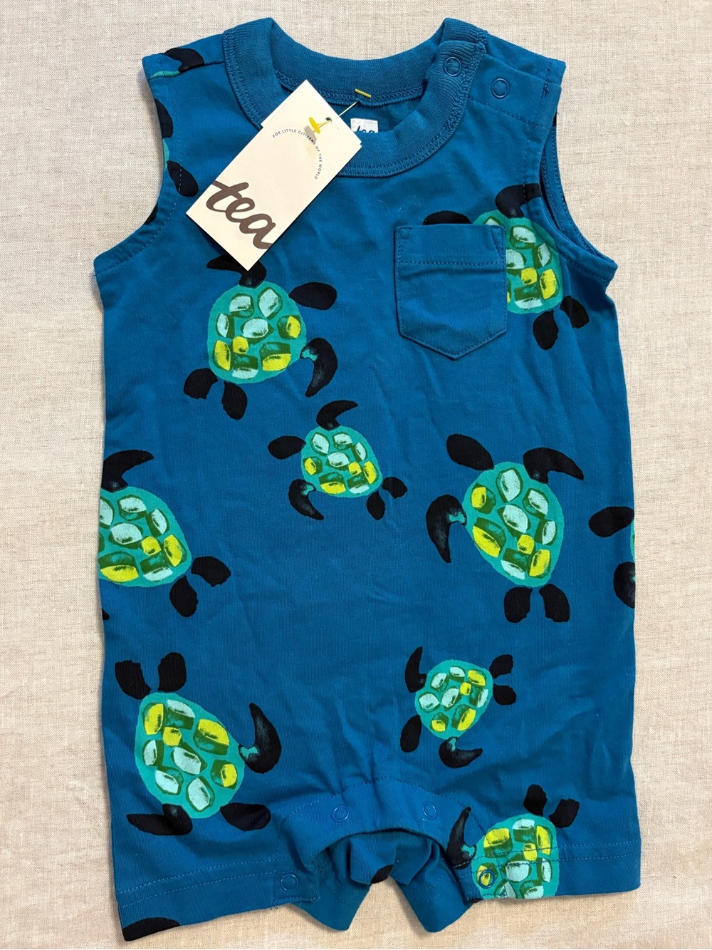 NWT Tea Collection Blue Sea Turtle Romper 3-6M